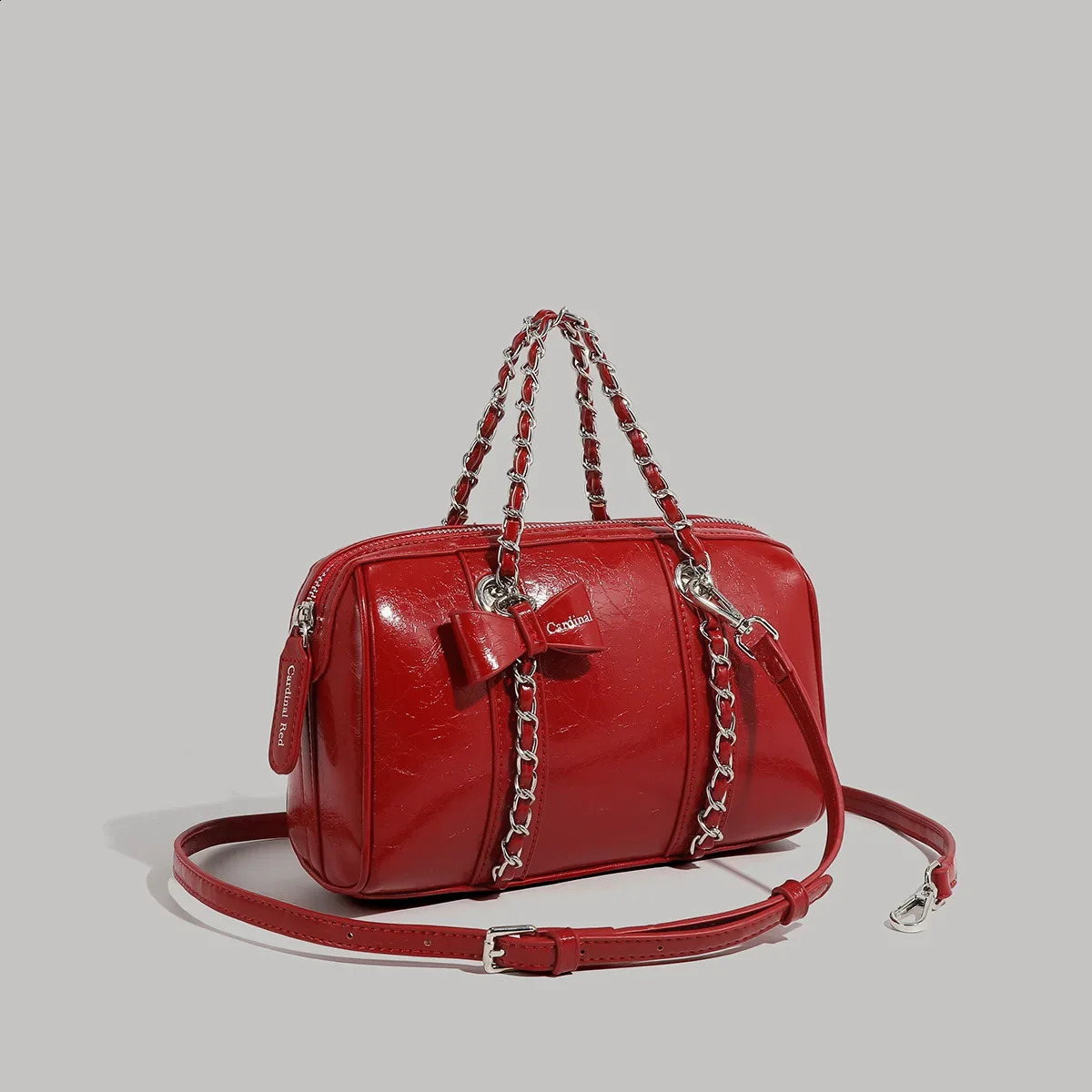 Trendy Korean Niche CrossBorder Tweed Style Boston Oil Wax Handbag Bow Silver Pillow Bag Womens UltraFine Fiber 250317
