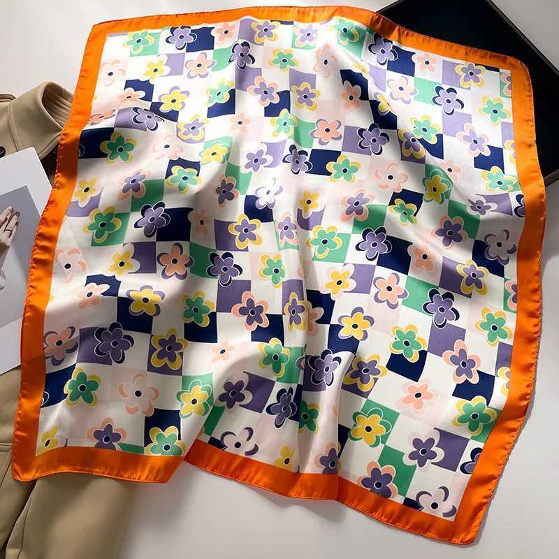 Flower scarf color decoration silk scarf L Popar imitates silk Wen Square 70x70cm scarf shawl travel scarf X250319