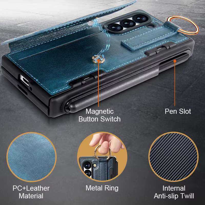 New case Business Style PC+Leather Material Pen Mobile Phone Shell for Samsung Fold 6 Multi Color with Slot