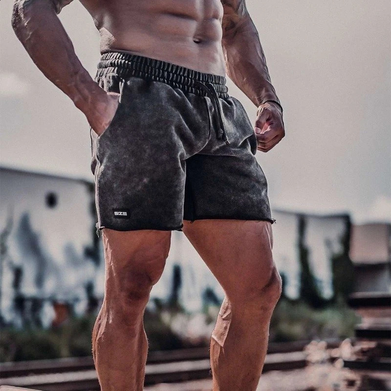 Mens Summer Retro Frayed Shorts Sports Casual Gym Fitness Loose Stretch Short Pants Fashion Outdoor Basketball Shorts 250319