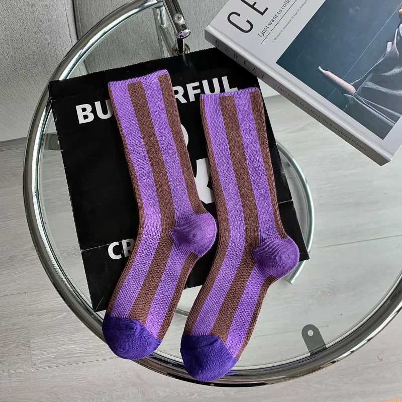1 pair of high saturation dopamine colored striped Ins fashionable skateboarding style vertical striped mid length socks X250319