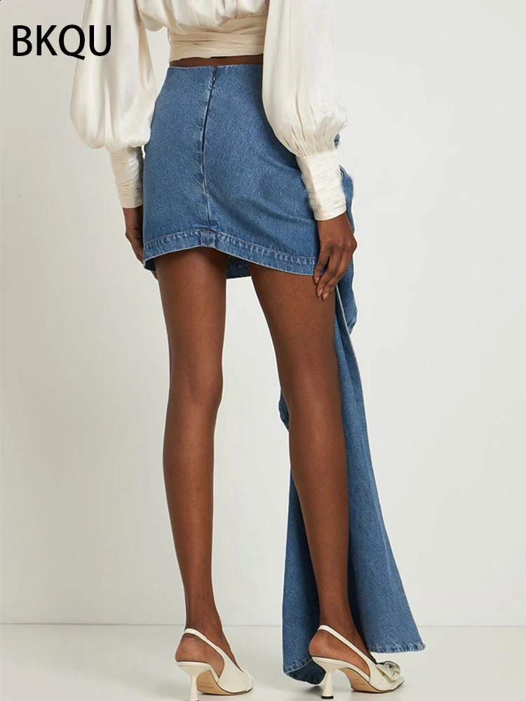 BKQU 2024 Summer Denim Mini Skirts Y2K Aesthetic 3D Flowers High Waist Micro Skirts Skinny Wrap Jeans Penceil Skirt Women 250313