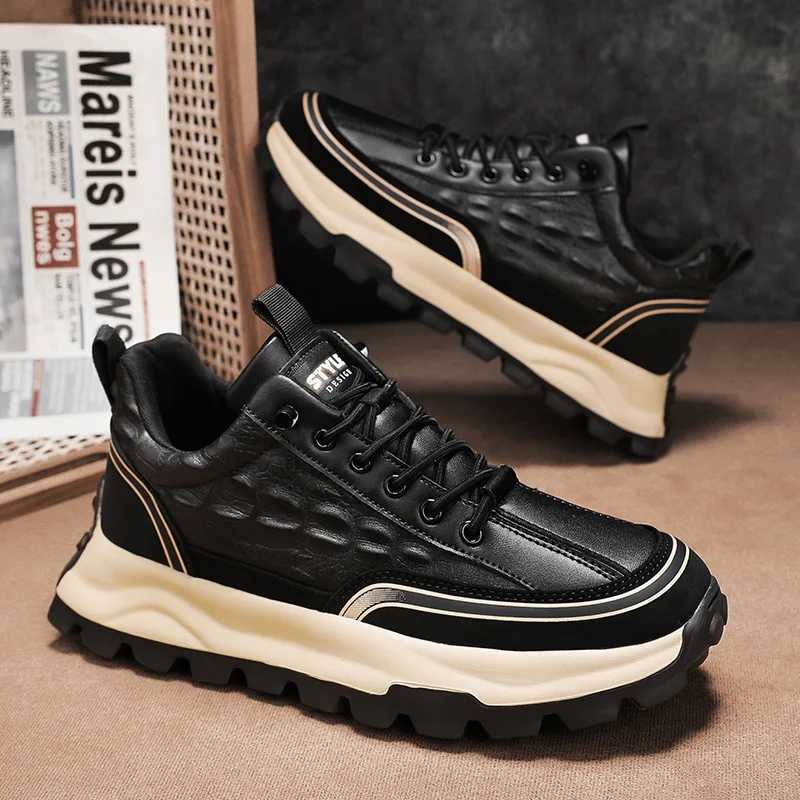 New mens sports shoes 2024 new crocodile pattern leather casual shoes mens platform running shoes fashion mens tennis shoes Z250319