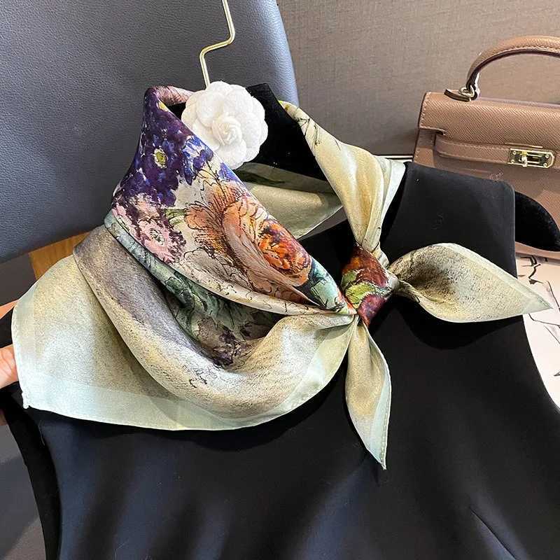 53cm Warm Square 100% Silk Scarf Foard Bandana Womens Hairband Flower Scarf Red Collar Spring New Pocket Tie X250319