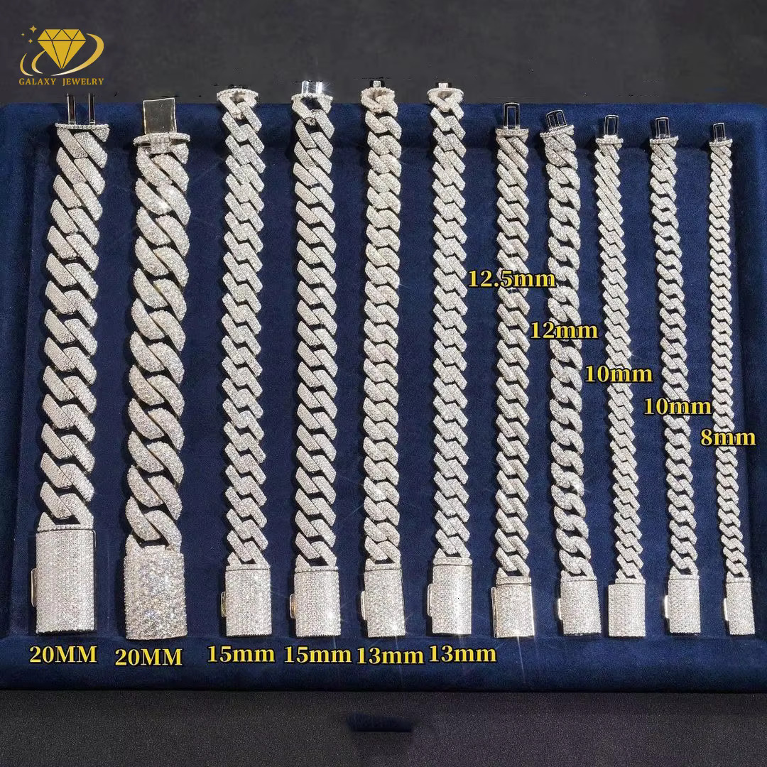 Popular Diamond Cuban Chain 4rows 6mm-20mm Width Hip Hop Moissanita Jewelry Silver 925 White/Yellow/Rose Gold Cuban Link Chain