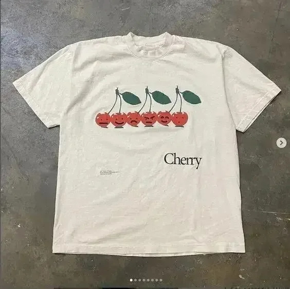 Summer retro mens T-shirt fun fruit print top cotton short sleeved casual womens street clothing round neck T-shirt top 250317