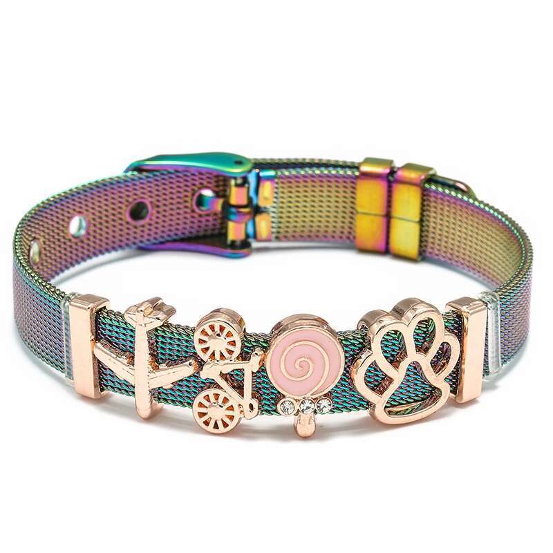 2024 Spring New Stainless Steel Mesh Bracelet for Women Slide DIY Charms Bracelets Bangles Lover Colorful Jewelry Gifts 2021 New