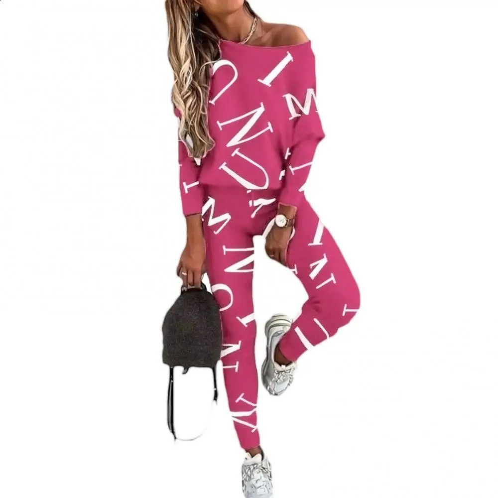 Outfit Letters Print Long Sleeve Top Spring Women Blouse Pants Tracksuit for Sports 250318