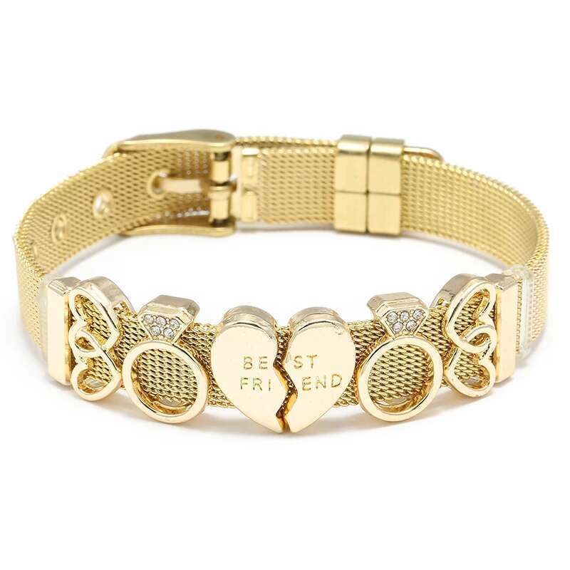 Fashion Stainless Steel Mesh Bracelets Original DIY Best Friend Beads Buckle Keeper Bracelets For Women Men Friend Jewelry Gift