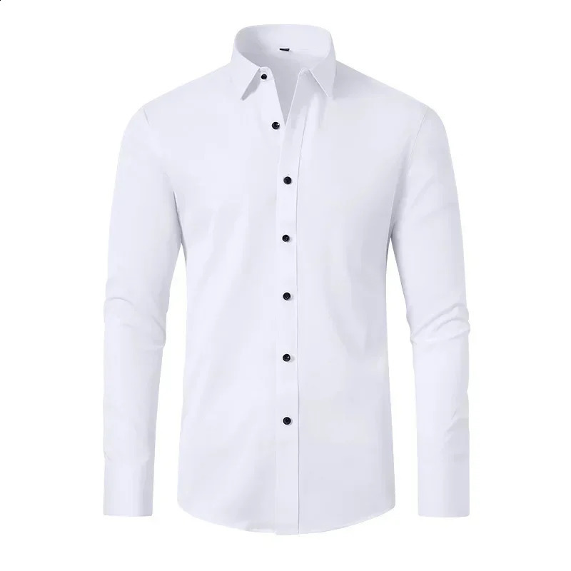 Large size lapel white shirt nonironing and elastic silk luster drape burgundy male business clothes wholesale 250317