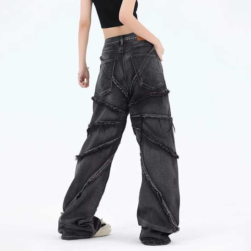 Home>Products>Y2K Punk Black American Street Rock Retro High Waist Super Large Jeans Womens Primitive Edge Wash Dark Clothing Wide Leg TrousersT