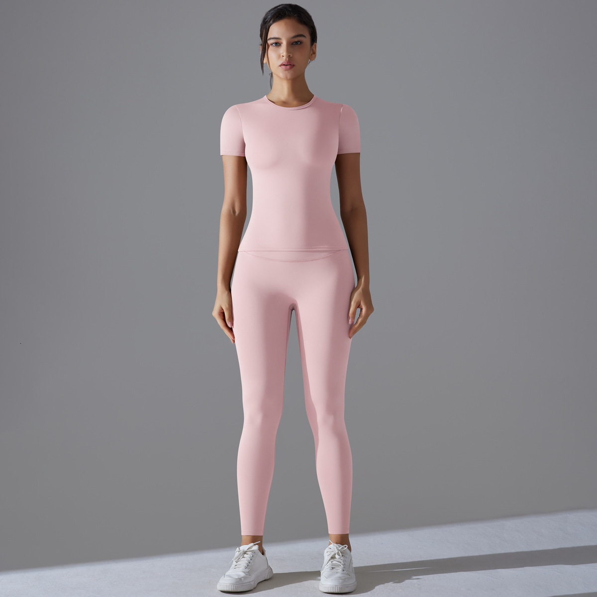 New tracksuit solid color double-sided brushed tight fitting high elasticity breathable set running, fitness, sports, yoga suit for women leggings