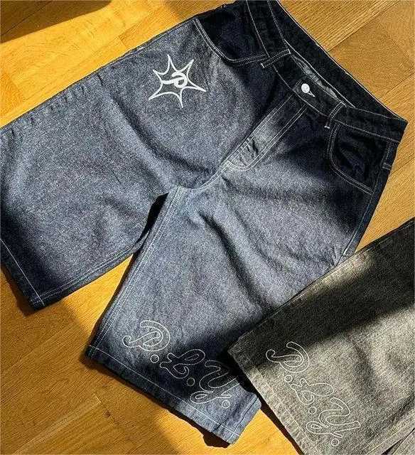 Y2k Shorts Harajuku Hip Hop Denim Embroidery Graphics Baggy Gym Shorts Men Women 2023 Summer New Gothic Men Basketball Shorts W250319