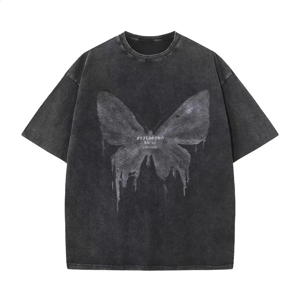 240G Cotton Vintage Short-sleeved T-shirt Men Y2K American Retro T Shirt Women Summer Hip Hop Tees Harajuku T-shirts 250319