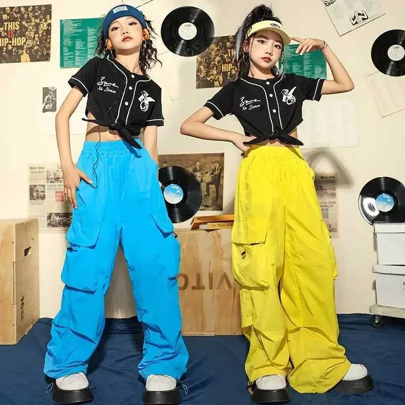 Teenage Girls Hip Hop Sweat Pants Yellow Cargo Pants for Kids New Fashion Summer Streetwear Skateboarding Jazz Dance CostumeT250318