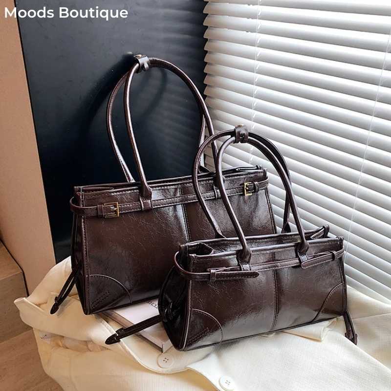 MOODS Belt Buckle Design Shoder Bags For Wen 2024 New Luxury Designer Pureses And Handbags Pure Color Large Capacity Shopper Y250318