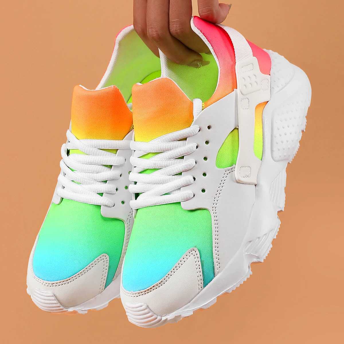 New Women Shoes Rainbow Colors Sneaker Wedges Female Women Vulcanize Shoes Breathable Comfort Casual Ladies Shoes Tennis Women Z250319