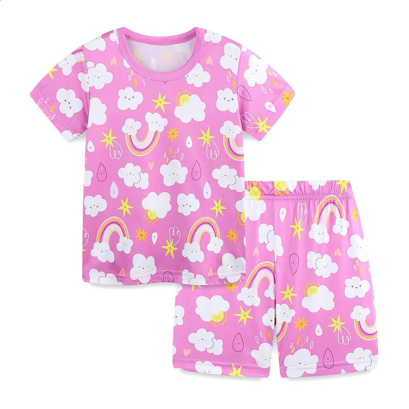 2025 Summer Kids Girls 2PCS Clothes Set Cartoon Printed Short Sleeve Tops Cotton Thin Shorts Suit Toddler Girls Outfits 250319