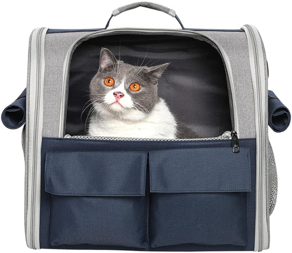 Transport Pets Cats Dogs 10 kg, Portable Backpack Large Spacious 4 Entry Top Opening 3 Pockets Pet Bag Breathable Foldable for Travel Aire Approved