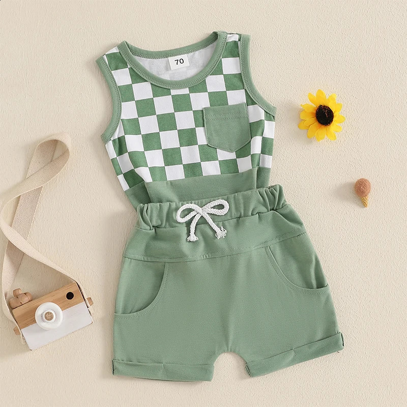 Baby boy casual suit plain weave sleeveless vest elastic waist shorts 2piece set summer clothing 250312