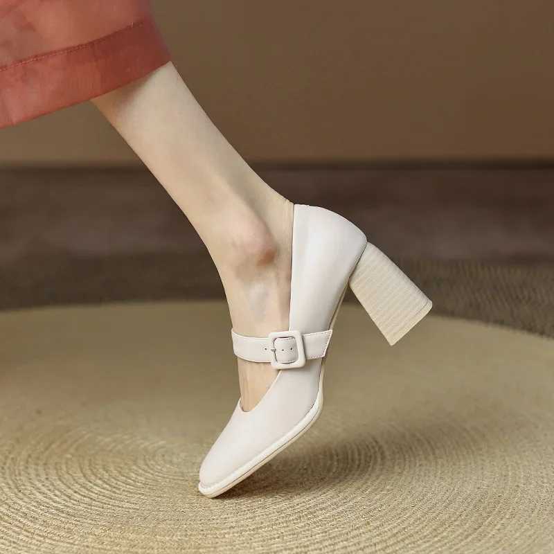 Retro French style womens high heels newly arrived shoes thick high heels brown with Mary Jane high heels flat shoes black high heelsXJ250319