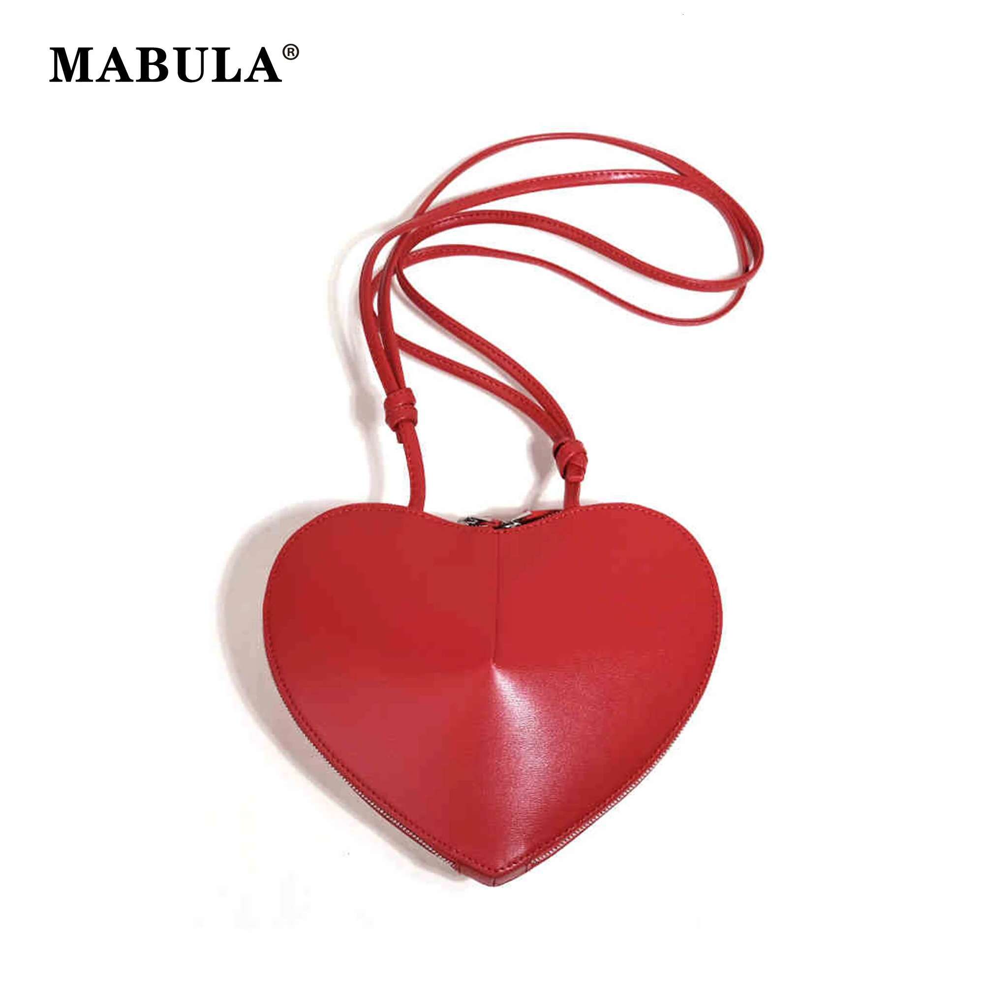 MABULA Fashion Peach Heart Shape Single Shoulder Genuine Leather Trendy Crossbody High Quality Brand Designer Cross Bag