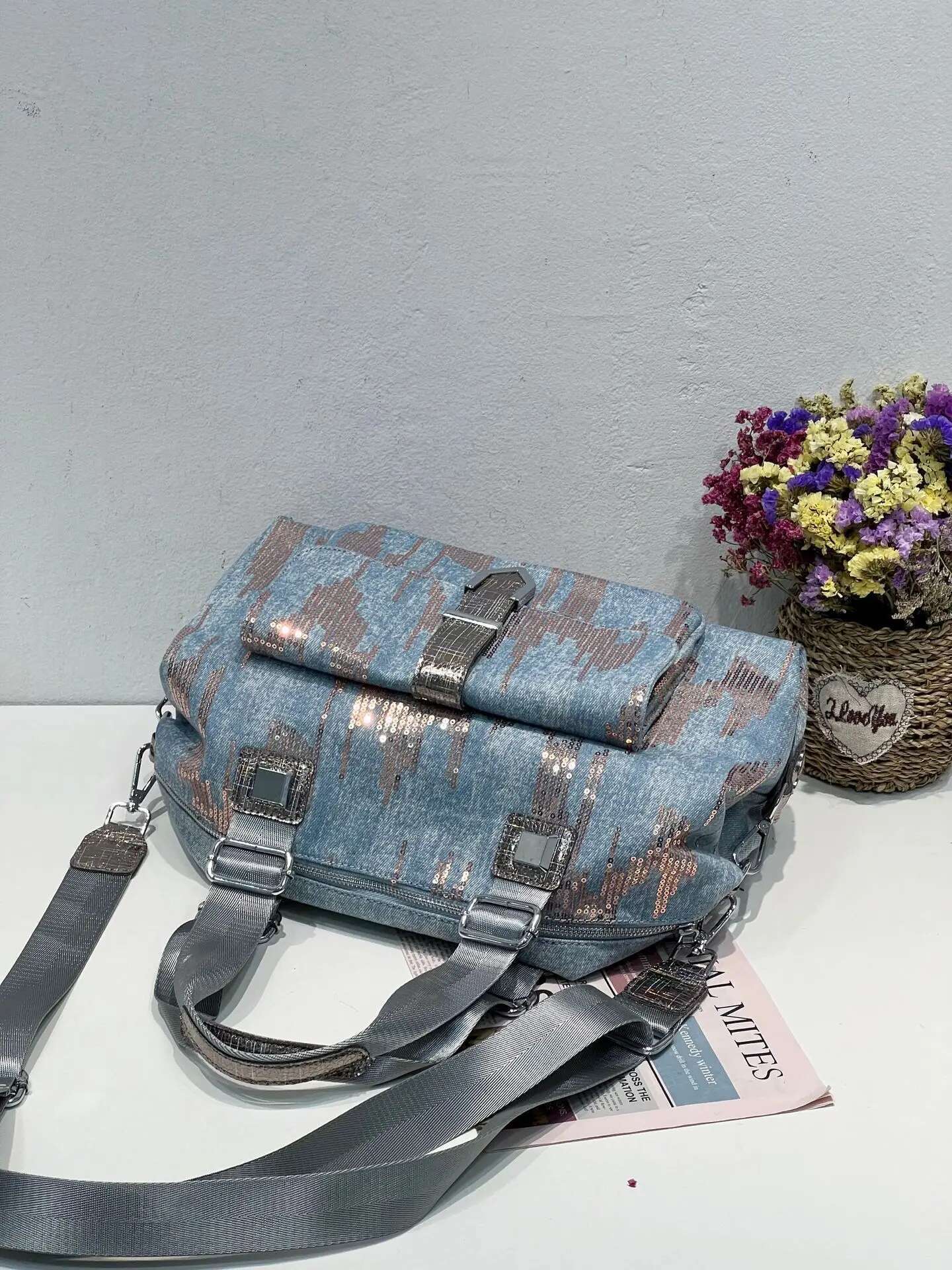 2025 new sequined handbag denim fashion designer women's crossbody bag new shoulder wallet high-quality handbag trendy shoulder bag