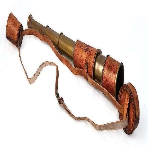 Antique Spyglass Decor Handheld Brass Monocular Telescope Wooden Stand RJ HANDICRAFT STORE's Pirate Style with Leather Case