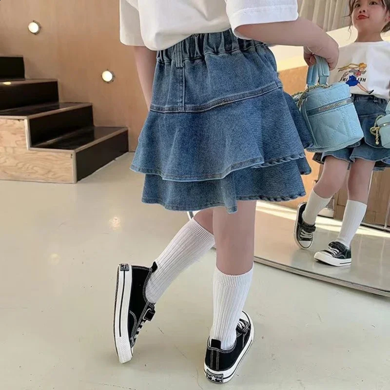 Little Girl Denim Skirt Mini Flared Pleated Toddler Denim Short Skirt Lined with Shorts 250319