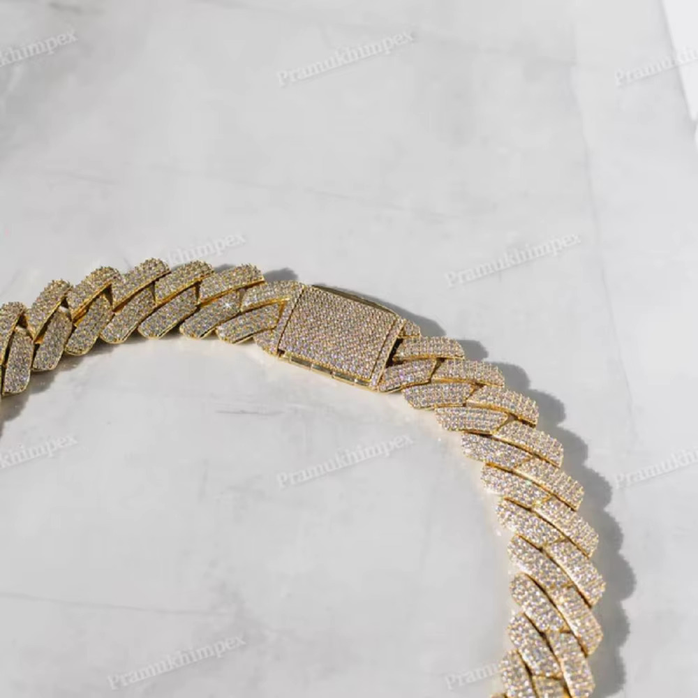 Hip Hop Icy Bling 19mm Moissanite Cuban Chain Link Direct Factory Wholesale Hip Hop 10K Yellow Gold VVS Diamond Necklace for Men