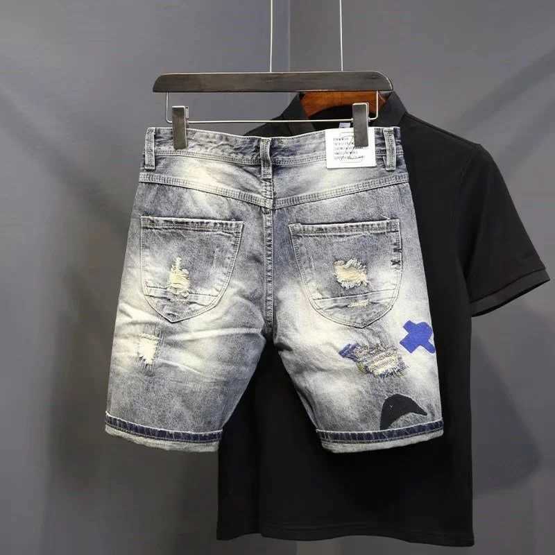 Summer mens fashion scratch patch beggar denim shorts hip-hop washable denim shorts casual shorts W250319