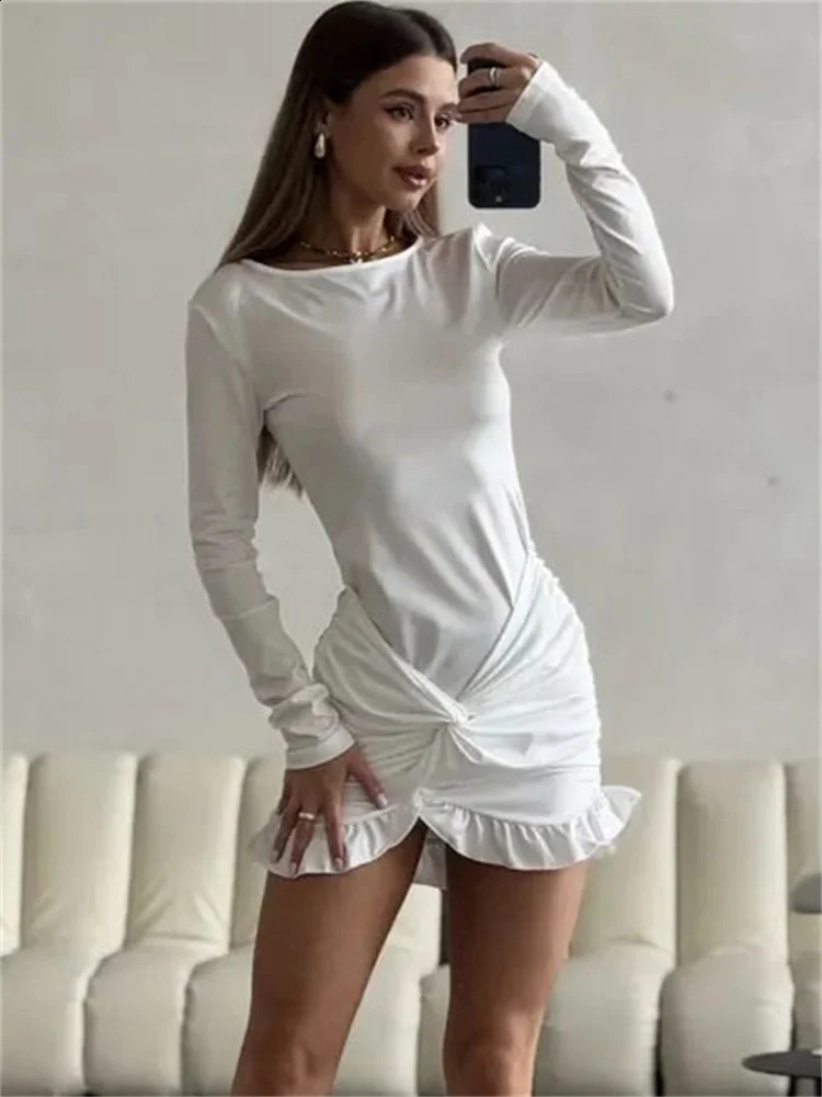 Tossy Ruffled Twist Skinny MIni Dress Womens Long Sleeve Patchwork High Waist Sexy Fashion Party Dress Female Y2k Bodycon Dress 250319