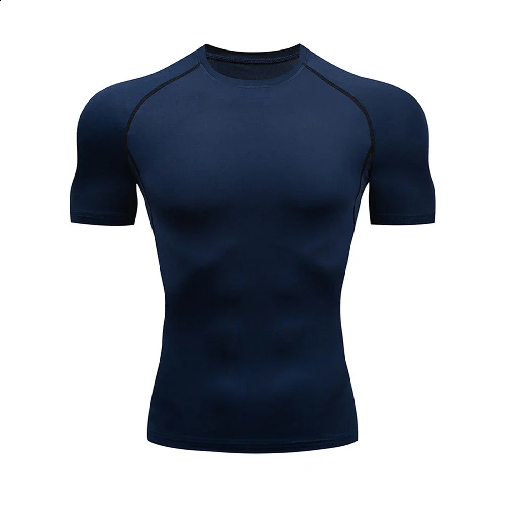 Mens Bodybuilding Sports Tight T-shirt Summer Compression O-Neck T Shirt Gym Fitness Quick Dry Running Tshirt Male Workout Tops 250319