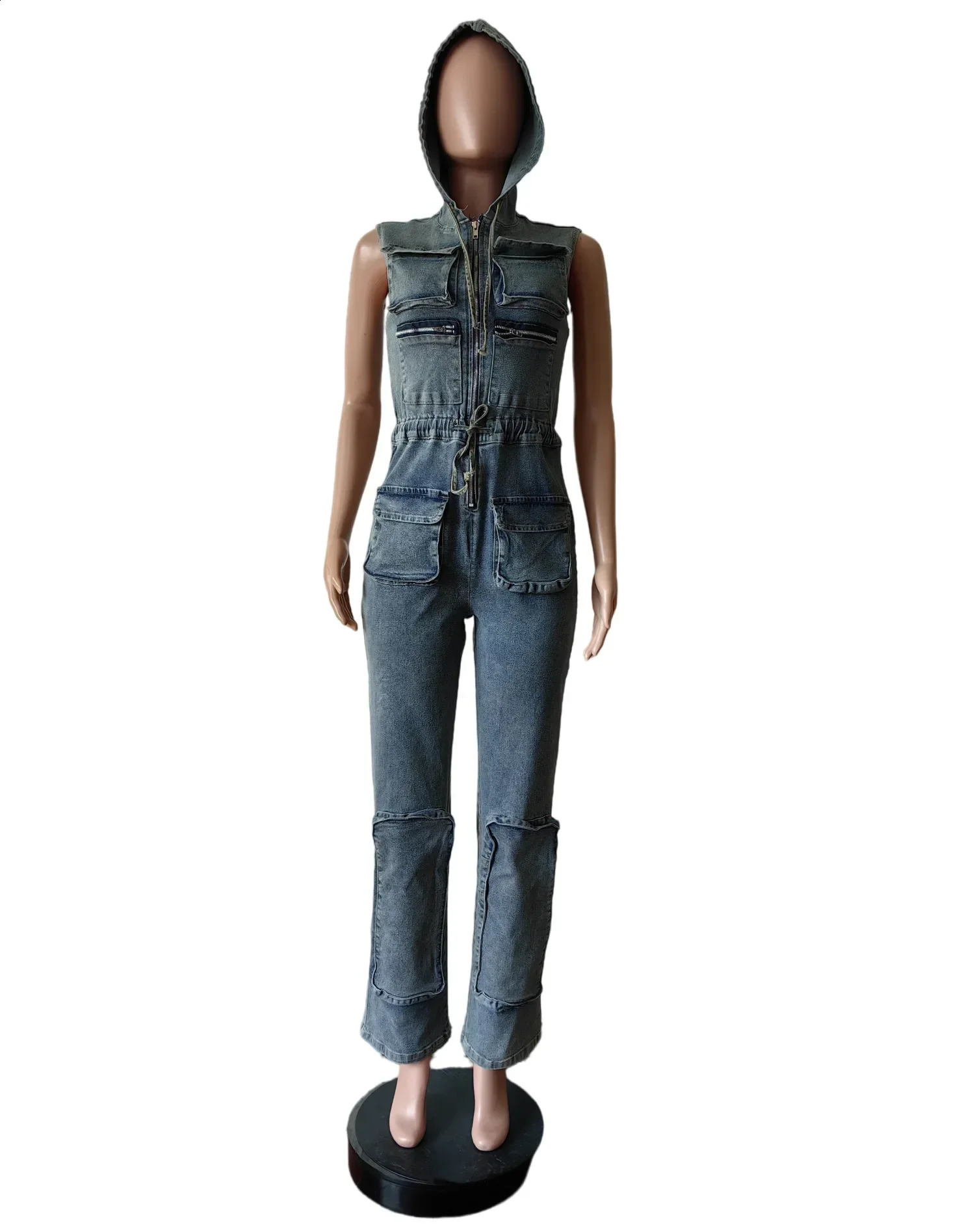 Vintage Denim Overalls Jumpsuit Rompers Women Belted Pocket Punk Y2k E-girl Casual Work Pants Jeans Long Pants Streetwear 250319