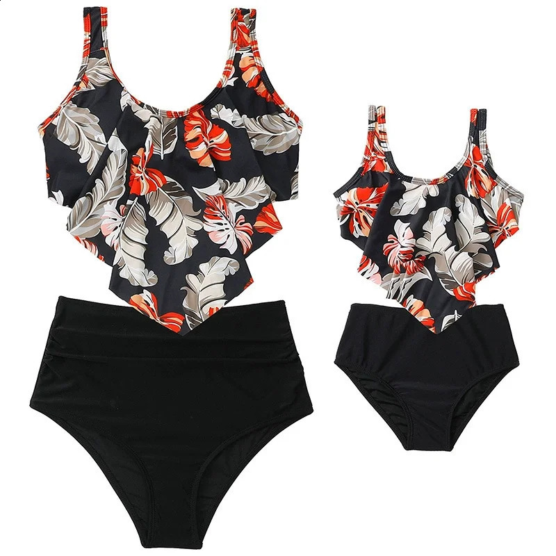 Summer Mother Daughter Swimsuits Flower Mommy And Me Swimwear Bikini Family Look Mom Daughter Bathing Family Matching Clothes 250319
