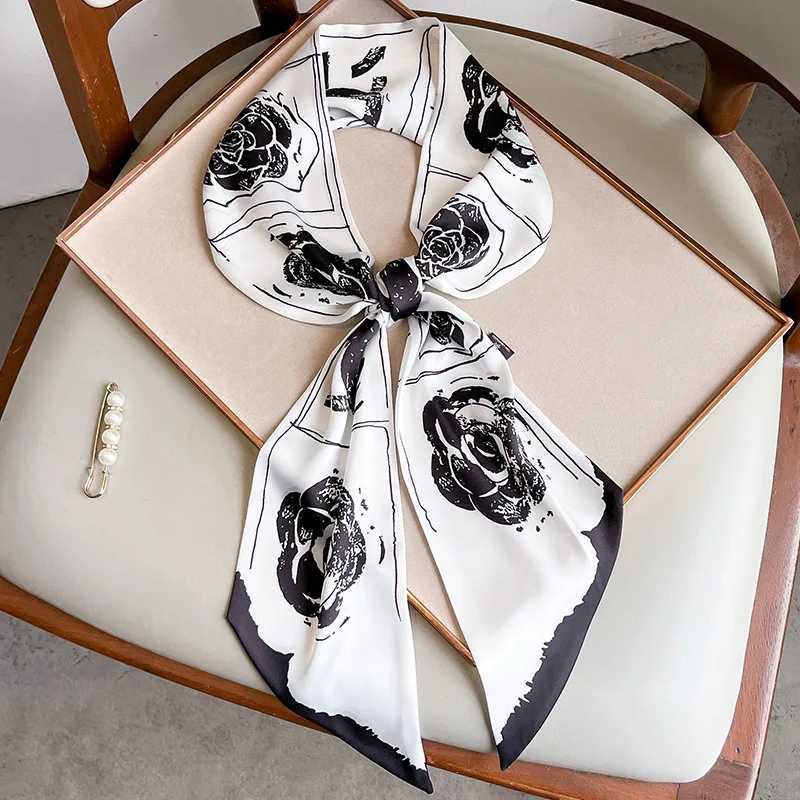 Luxury brand new printed silk scarf with ribbon bag hair strap Korean style collar headband X250319