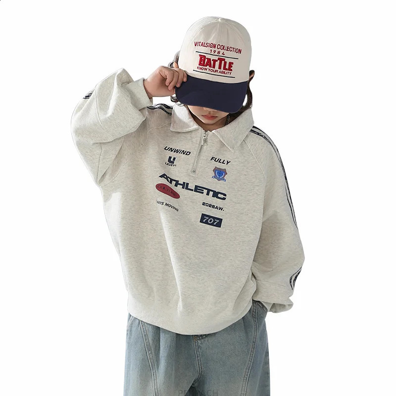 Fashion Korean Boys Long Sleeve Polo Shirt For Teenage Kids Cotton Zipper Up Polo Sweatshirt Child Spring Clothes Poloshirts 250319