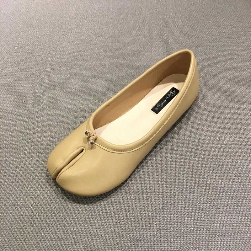 flats or ninja round split toe shallow women single shoes lazy slip slingback mules slides leather casual loafersXJ250319