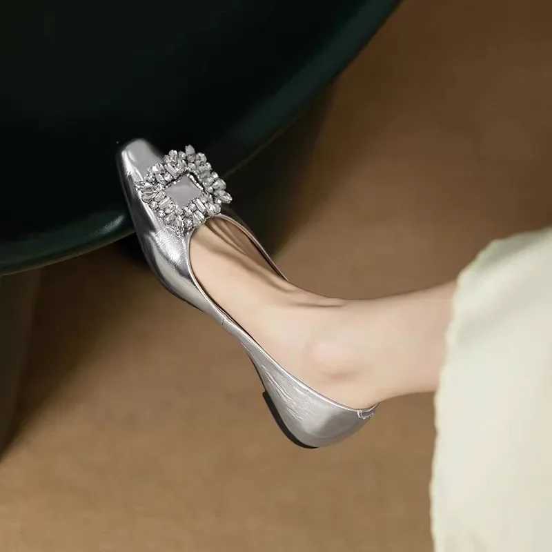 Womens Apartment Single Shoes Spring and Autumn Solid Pu Rhine Mary Jane Shoes Casual Womens Slippers Silver Gold MoccasinXJ250319