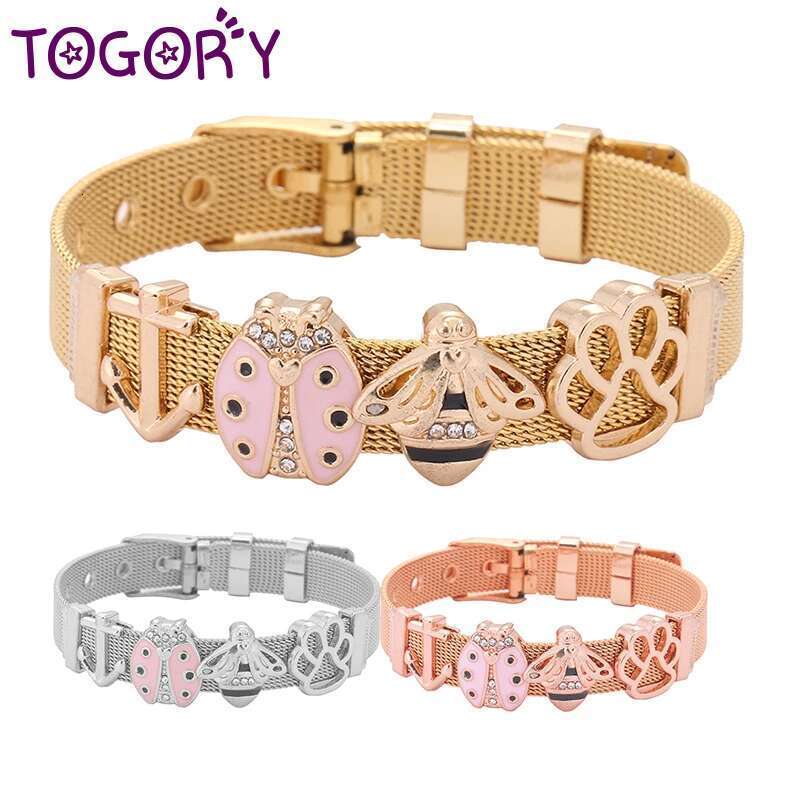 Brand 10mm Dog Paw Beads Stainless Steel Mesh Bracelets DIY Charm Keeper Bracelets For Women Men Best Fashion Jewelry Gift