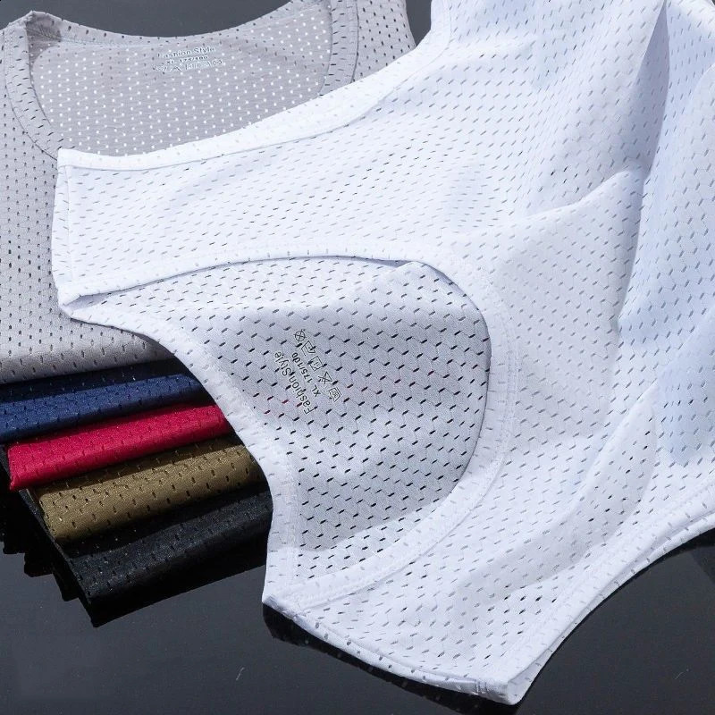 Mens Ice Silk Mesh Tank Tops Gym Stringer Transparent Bodybuilding Sleeveless Shirt Fitness Vest Male mesh Muscle Singlets 250319