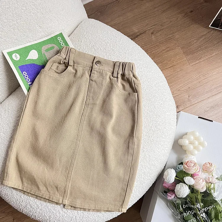 Girls All-match Mid-length Skirt Korean Style Spring Pocket Childrens Clothing Fashion Skirt For Baby Girls 250319