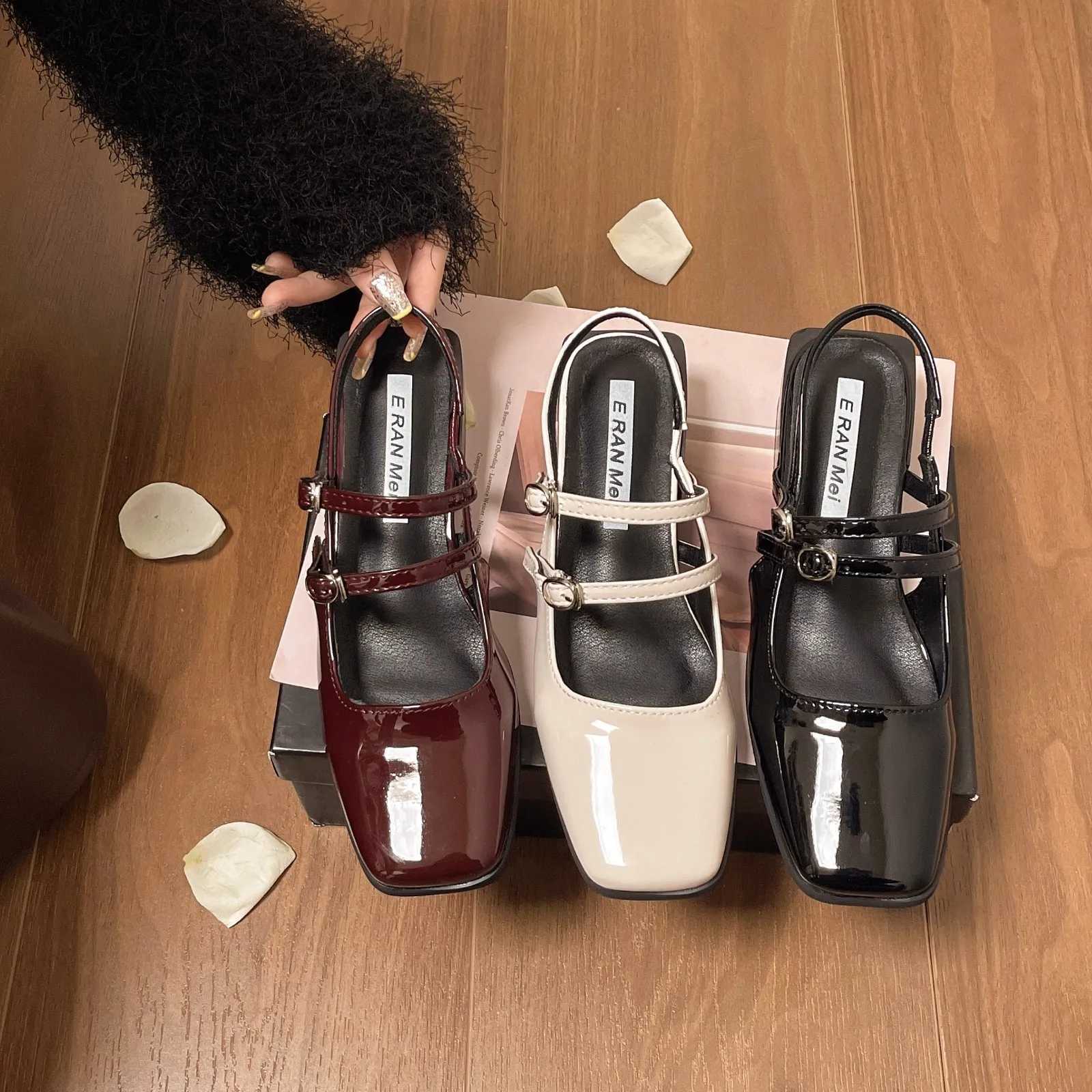 Summer Design Womens Sandals Fi Narrowband Dress Square High Heels Womens Outdoor Patent Leather Mary ShoesXJ250319
