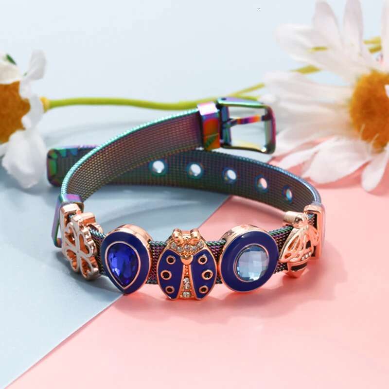 TTY 10mm Colorful Mesh Charm Bracelets DIY Stainless Steel Kepper Bangles Set Pack For Women Men Pulseras Jewelry Gift