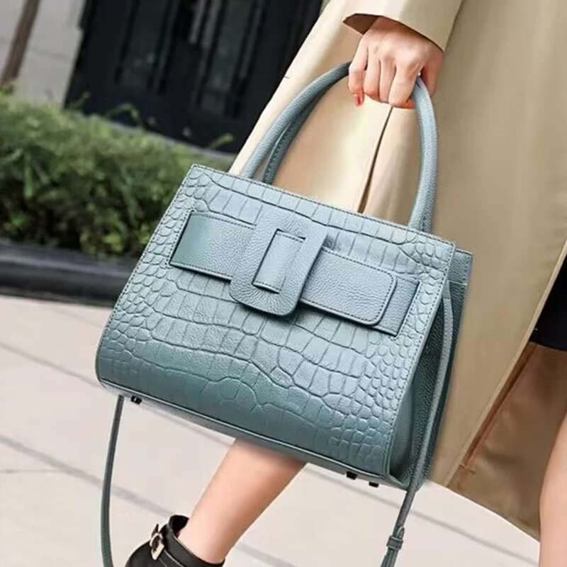 Aidrani 2024 Fashion Genuine Leather Handbag Crocodile Pattern Large Capacity 100% Cowhide Square Bag