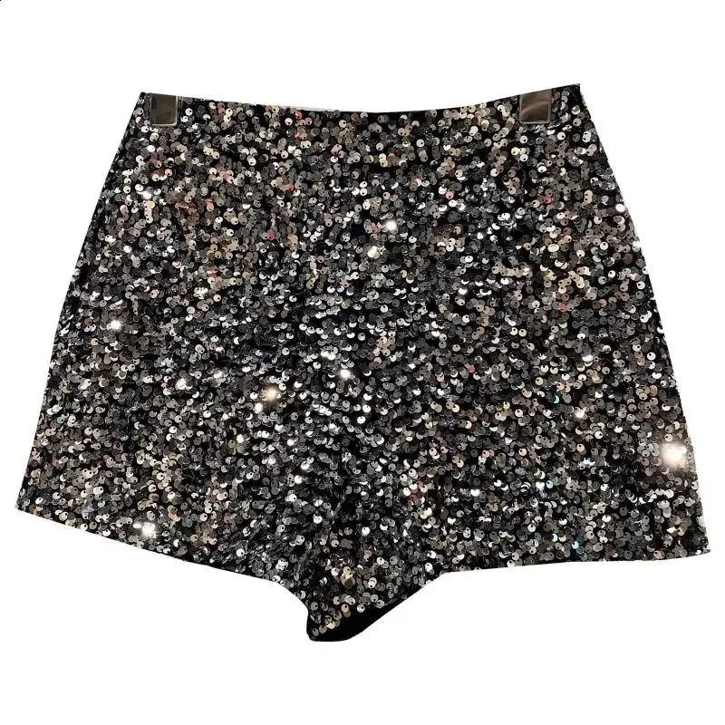 Autumn Black Velvet Shorts Women Sequined Shiny Versatile Short Pants Clubwear Shorts Pants High Street 250319
