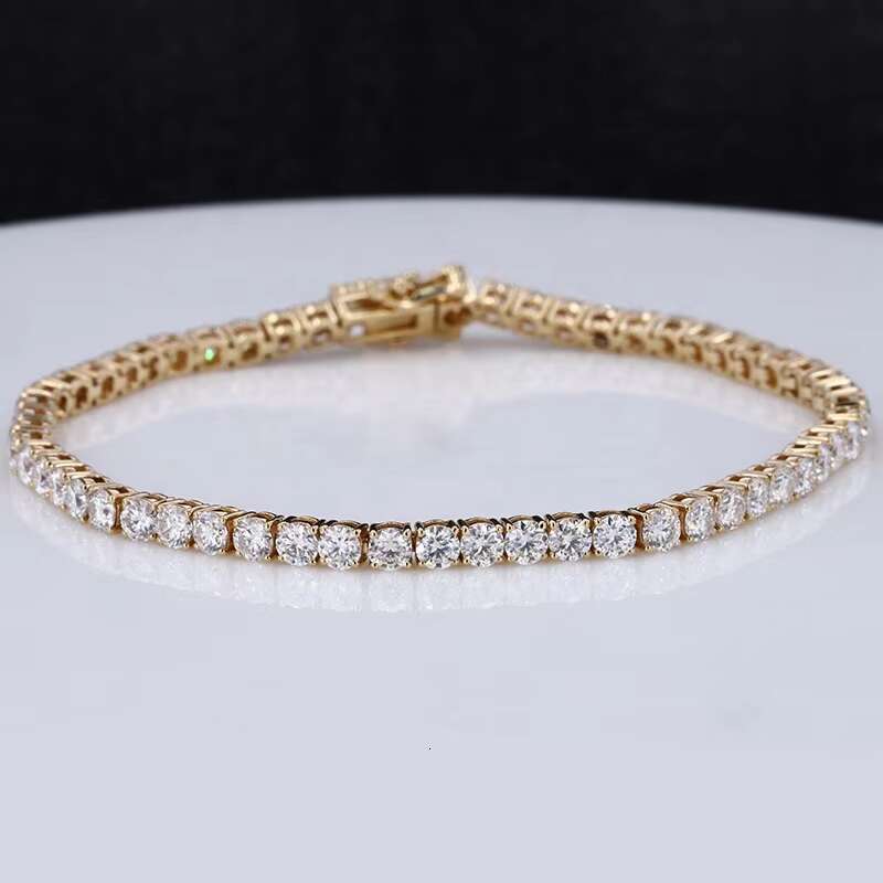 Starsgem Chain Round Shape 3mm 4mm Lab Grown Dia CVD HPHT 14k Solid Gold Tennis Bracelet