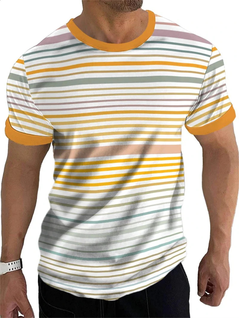 Mens Retro Stripe 3D Printed T Shirt Summer Casual Short Sleeve Fashion Crew Neck Tshirt Loose Breathable Sports Tees Pullovers 250319