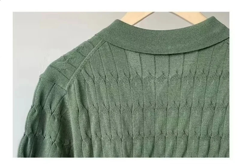 Korean style mens summer collar solid color casual thin knit mens fashionable slim fit short sleeved shirt 250317