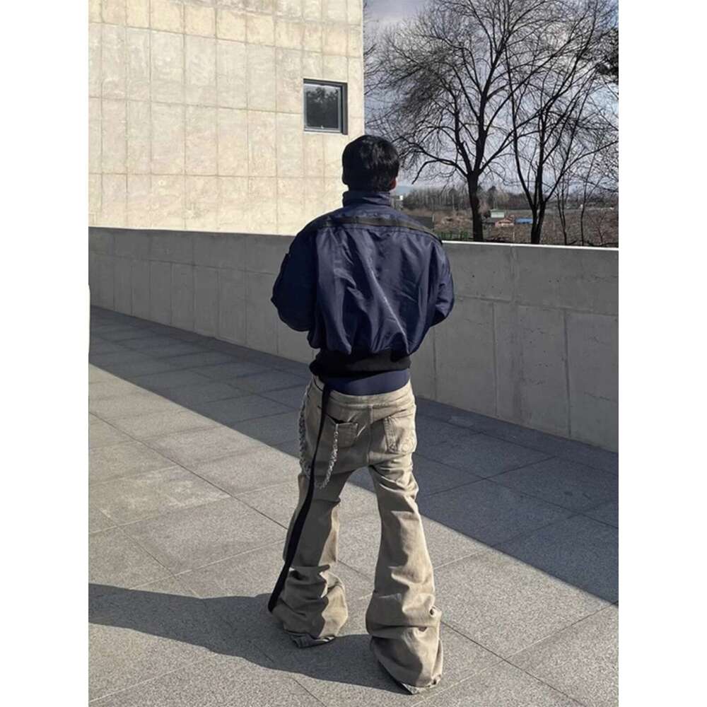 style vintage earth color washed floor mopping high elasticity slim fit horn wide leg um slimming stacking jeans men